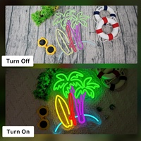 Bar, Restoran, Balkon için Plaj Sörfü Palmiye Ağaçları Neon Tabelası