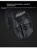 Gants de ski trois doigts en peau de mouton imperméables, chauds et épais, pour sports d'hiver en extérieur, équipement de ski transfrontalier pour hommes et femmes