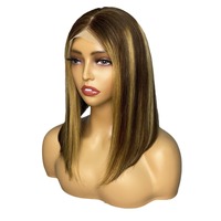 Perruque HD 13x4 Lace Frontal 100% cheveux humains indiens os droit 10-14 pouces # P4/27 mélanger la couleur américaine femmes noires perruques de cheveux vierges