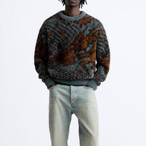 Pull pour hommes personnalisé OEM & ODM col rond pull-over haut en tricot à manches longues jacquard floue lâche chandails tricotés pour homme - Product Image 3