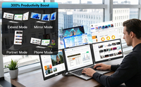 Moniteur portable super fin de 15,6 pouces, 1920x1080 IPS, écran externe USB-C avec support intelligent, couverture pour deux écrans