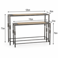 Ensemble de 2 tables consoles étroites vintage en pin massif, entièrement assemblées, pour couloir, entrée, salon