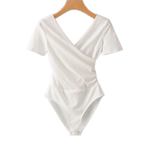 Mono de moda con cuello cruzado para mujer, camiseta de verano ajustada y sexy con espalda descubierta y manga corta - Product Image 1