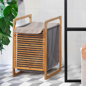 Panier <span class=keywords><strong>à</strong></span> <span class=keywords><strong>linge</strong></span> multifonctionnel en bambou écologique sur pied, gain de place, pour salle de bain, rangement et présentation des vêtements sales - Product Image 1