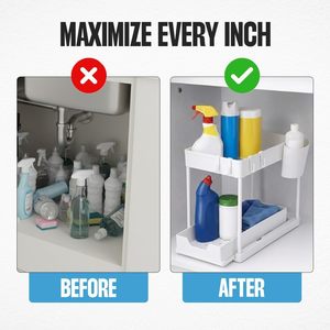 Multifunctional 2-Tier Sliding Under-Sink Plastic Non-Folding Eco-Friendly <b>Basket</b> Organizer Drawer Kitchen Bath Tools Holder - Product Image 2