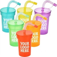 Gobelet en plastique translucide jetable personnalisé avec logo, paille flexible, couvercle anti-déversement, sans BPA, écologique, moderne et pratique pour la vente en gros