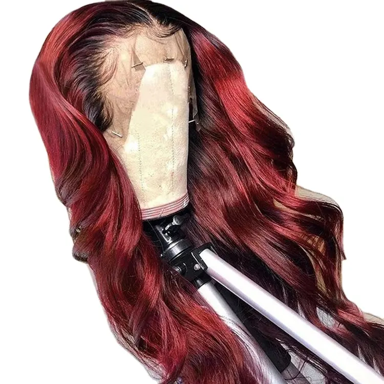 Ucuz kırmızı renk 13x4 13x6 dantel ön peruk insan saçı peruk dantel ön brezilyalı saç Hd sırma ön peruk için siyah kadınlar için