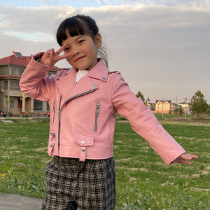 Nouveau design de veste en cuir de moto pour enfants, filles et garçons, coupe-vent, vestes en cuir véritable personnalisées avec fermeture éclair pour printemps et automne pour enfants - Product Image 2