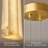 Lustre LED moderne en alabâtre linéaire, finition or brossé, luminaire horizontal pour îlot de cuisine, idéal pour salle à manger
