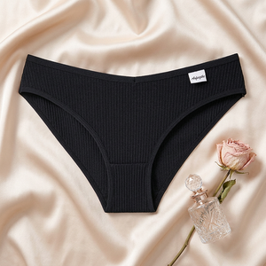 Culottes de bikini côtelées en coton pour femmes, douces, extensibles, couleur unie, taille mi-haute, sous-vêtements respirants pour usage quotidien, vente en gros - Product Image 2