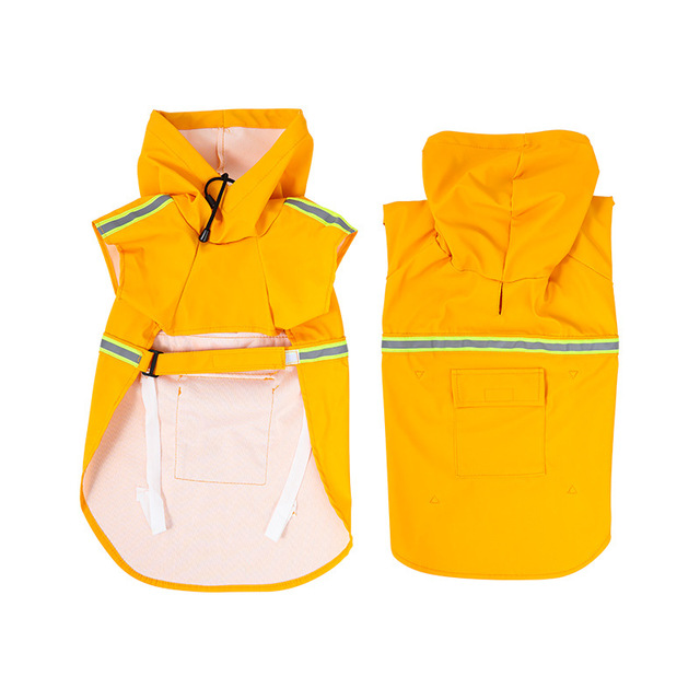 Reflective Cape Style Dog Raincoat PU Eco-friendly Waterproof Leash Attachment Large Dogs Winter Outdoor Solid Hooded Rain Gear