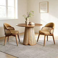 Ensemble de table à manger ronde en bois massif DT-009 Russie Nordic avec 4 chaises, style moderne simple, rotin tissé, durable, petite taille, pour usage domestique
