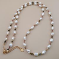 Collier de perles baroques d'eau douce multicolores faites à la main avec pierres naturelles, chaîne plaquée or, bijoux fantaisie en pierres précieuses, 15 pièces