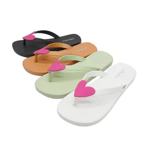 New heart decoration women's sandals OEM logo custom women slipper slim flip flop