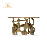 Table d'entrée de couloir de luxe en marbre naturel console table console en métal à deux couches avec cadre en acier inoxydable pour l'entrée