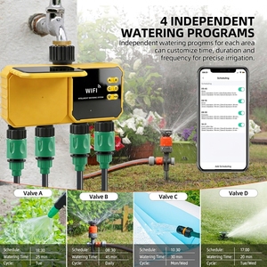 Contrôleur de vanne <span class=keywords><strong>d</strong></span>'eau solaire micro-asperseur connecté en Wi-Fi avec capteur de pluie et minuterie à batterie intégrée pour jardin, piscine et potager - Product Image 5