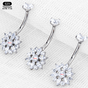 Anneau de nombril en titane G23, forme de fleur, 1,6 mm, 10 mm, bijoux de piercing avec zircon - Product Image 2