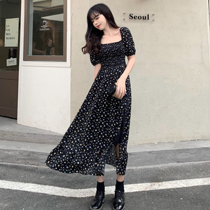 OEM abito intero in Chiffon estivo puro Casual con stampa floreale <span class=keywords><strong>mezza</strong></span> manica a sbuffo lungo collo quadrato traspirante - Product Image 2