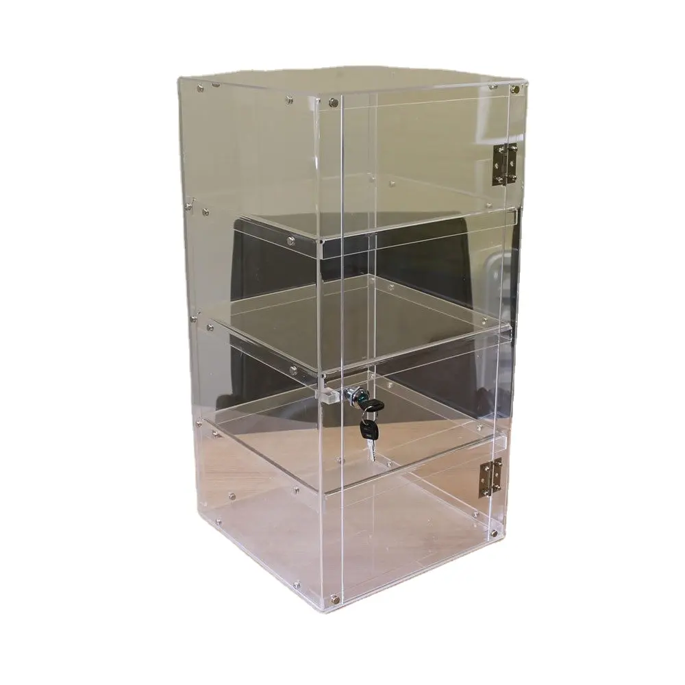 vouwen plat verpakt acryl afsluitbare kast winkel display stand show doos geval