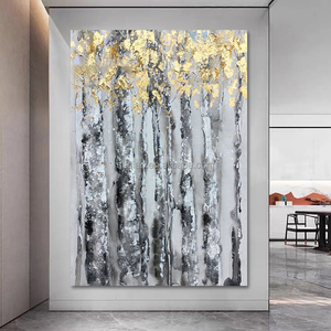 100% arte <span class=keywords><strong>de</strong></span> pared pintado a mano decoración <span class=keywords><strong>de</strong></span> pared del hogar cuadro bosque <span class=keywords><strong>de</strong></span> abedul Arte Abstracto dorado árbol pintura al óleo - Product Image 2