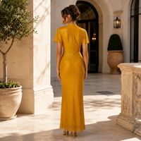 Robe longue de soirée élégante jaune à sequins, asymétrique, plissée, ajustée, longueur ras du sol, pour gala et occasions formelles