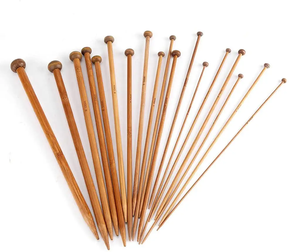 25CM Single Pointed Carbonized Knitting Needle 18 Sizes Handmade Weave DIY Tools Bamboo Knitting Needles Set