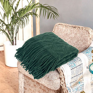 Jeté de <span class=keywords><strong>literie</strong></span> écologique à motif de diamant en jacquard super doux et chaud avec option de pompon - Product Image 1