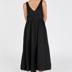 Nuovo Design Tongrui: Abito Lungo in <span class=keywords><strong>Lino</strong></span> <span class=keywords><strong>Nero</strong></span> con Scollo a V, Elegante e Casual per Donne e Signore - Product Image 6