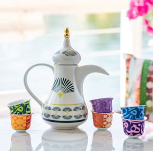 Ceramic Arabic Coffee <b>Pot</b> and Cups <b>Set</b>, Luxury Dallah Coffee <b>Pot</b> with Calligraphy Design Cups, Ramadan/Eid <b>Tea</b> & Coffee Service - Product Image 2