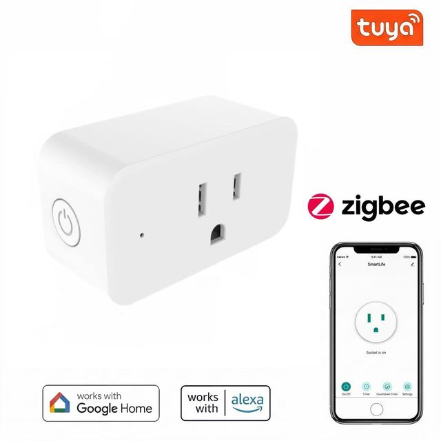 15A Smart Plug Tuya Zigbee for Alexa Google App Control Hub Required Smart Plug with Socket for Home