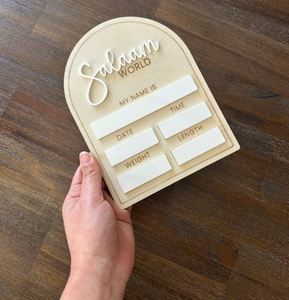 Muslim <b>Newborn</b> Photos Photo Prop Salaam World Wood Birth Stat Announcement Sign - Product Image 2