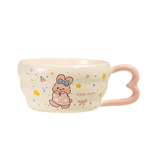 Cute Cartoon <b>Ceramic</b> <b>Mug</b> With Spoon Heart Handle For Coffee Milk Tea Breakfast Office Home Use Single Cup - Product Image 2