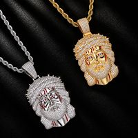 Nouvel Arrivage Collier Pendentif Personnage Hip Hop Tendance Épine en Laiton Entièrement Pavé de Zircone Cubique et Émail pour Hommes et Femmes
