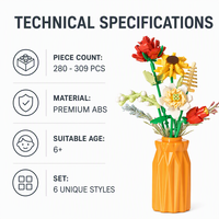 Bloques de Construcción de Ramo de Flores de Colección Botánica Personalizada con Jarrón, Set OEM de Marca Privada, Decoración Estética para el Hogar, Regalo para Niñas