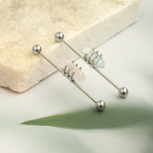 Boucles d'oreilles barbell industrielles en acier inoxydable pour femmes et hommes, motif griffes attrapant la pierre, <span class=keywords><strong>piercing</strong></span> hélix, barre longue de 38 mm, bijoux de <span class=keywords><strong>piercing</strong></span> pour cartilage - Product Image 2