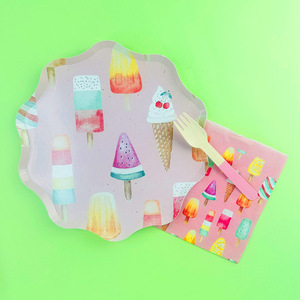Ensemble de vaisselle jetable DAMAI Ice Cream Premium pour fêtes d'enfants, anniversaires, fêtes d'été, assiettes, gobelets et serviettes en papier - Product Image 4