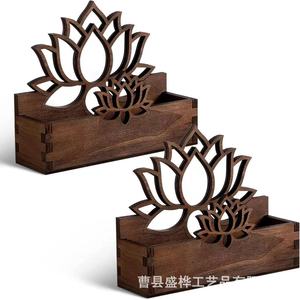 Wooden Business Card Holder <b>With</b> Lotus Design For Office <b>Desk</b> Storage And Hotel Front <b>Desk</b> Use - Product Image 2