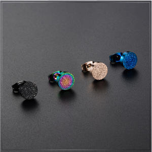 Minimalist Unisex <b>Titanium</b> Steel <b>Stud</b> Earrings Gold Color Round Shape Street Style Fashion Jewelry - Product Image 2