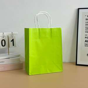 LH Eco-Friendly Aseptic Custom Logo Screen <b>Printed</b> Brown Kraft Paper Gift Bags with Ribbon Handles for Festival <b>Packaging</b> - Product Image 1