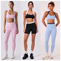 3pcs Set Yoga Wanita: Bra Halter Scallop, Legging Solid Bernapas, High-Waisted, untuk Gym, Pilates, Olahraga, dan Aktivitas Lainnya