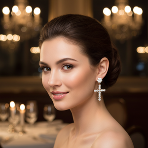 Pendiente de diamante Natural para mujer, pendiente de gota de cruz de Color I / GH - Product Image 3