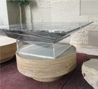 Table basse innovante en marbre lévitant avec base en acrylique transparente, mobilier de salon de luxe à profil bas AU EAU
