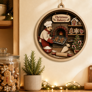 Ornement de Noël en forme de boîte à pâtisserie |   Scène 3D découpée au laser en contreplaqué de peuplier |   Décoration de salon <span class=keywords><strong>et</strong></span> de cuisine pour les fêtes |   Cadeau facile à accrocher - Product Image 5