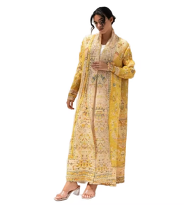Robe longue pour femmes du Moyen-Orient, cardigan plissé imprimé, long <span class=keywords><strong>manteau</strong></span>, robe arabe, taille plus, abaya - Product Image 1