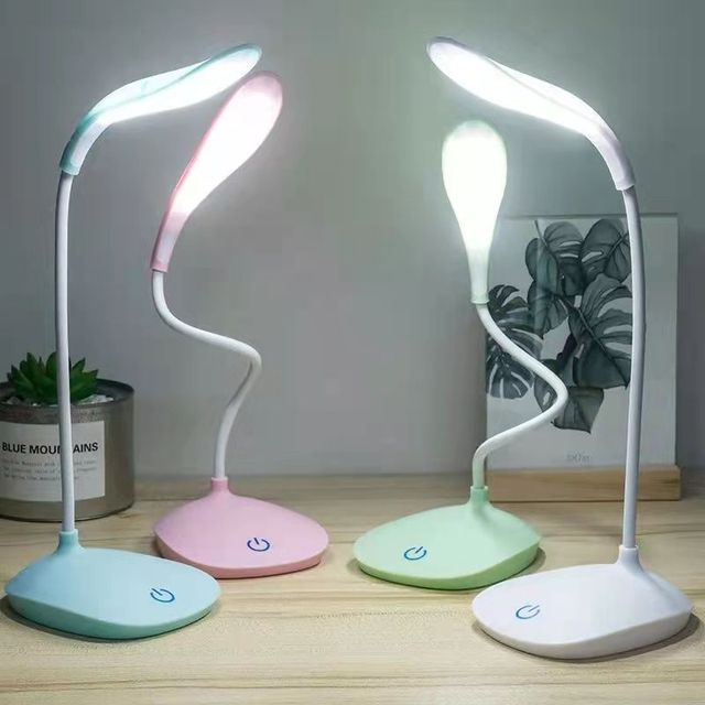 Portable Office Touch Dimming LED Desk Lamp with Rechargeable DC PC Battery Eye Protection Pink/White Shade for Bedroom Use