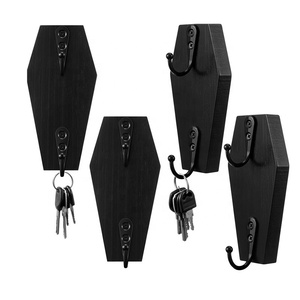Porte-clés mural en forme de cercueil, décoration gothique effrayante pour la maison, support mural noir en bois pour Halloween, pour clés, tasses, sacs à main, vêtements - Product Image 1