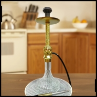 Shisha arabe, tête de lion double face en relief doré, grande shisha en alliage d'aluminium de haute qualité à tube unique de 65 cm