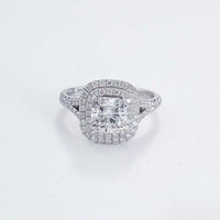 Bague Sweet Confession en Argent Pt950 avec Diamant de Laboratoire Certifié IGI, Taille Coussin Double Couche Luxe, 4 Griffes, 0.483ct, Pierre Latérale