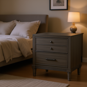 Comodino in Stile Transizionale con Finitura Grigia, 3 Cassetti, Mobile Moderno per Camera da Letto in Legno - Product Image 2