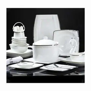 60 Pcs Porcelain Dinnerware Sets Europe Light Luxury Silver Edge Dinner Set Wedding Gift Restaurant Hotel